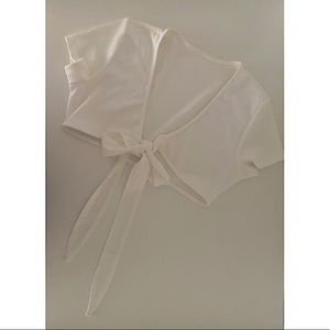 White crop swim tee with adjustable tie at bust